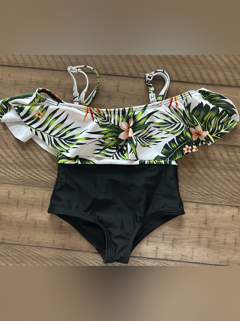 6-9M PatPat Black and White Tropical Print Girls' One-Piece Swimsuit